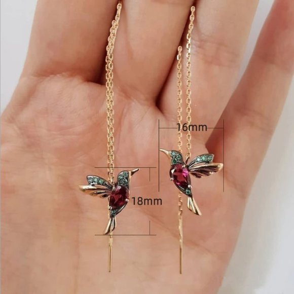 Rose Gold Humming Bird Threader Earrings - Picture 4 of 4